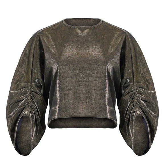 Tibi Lurex Shirred Metallic Sparkly Top - Holidays Party - Gold - Size S or M - Picture 2 of 6
